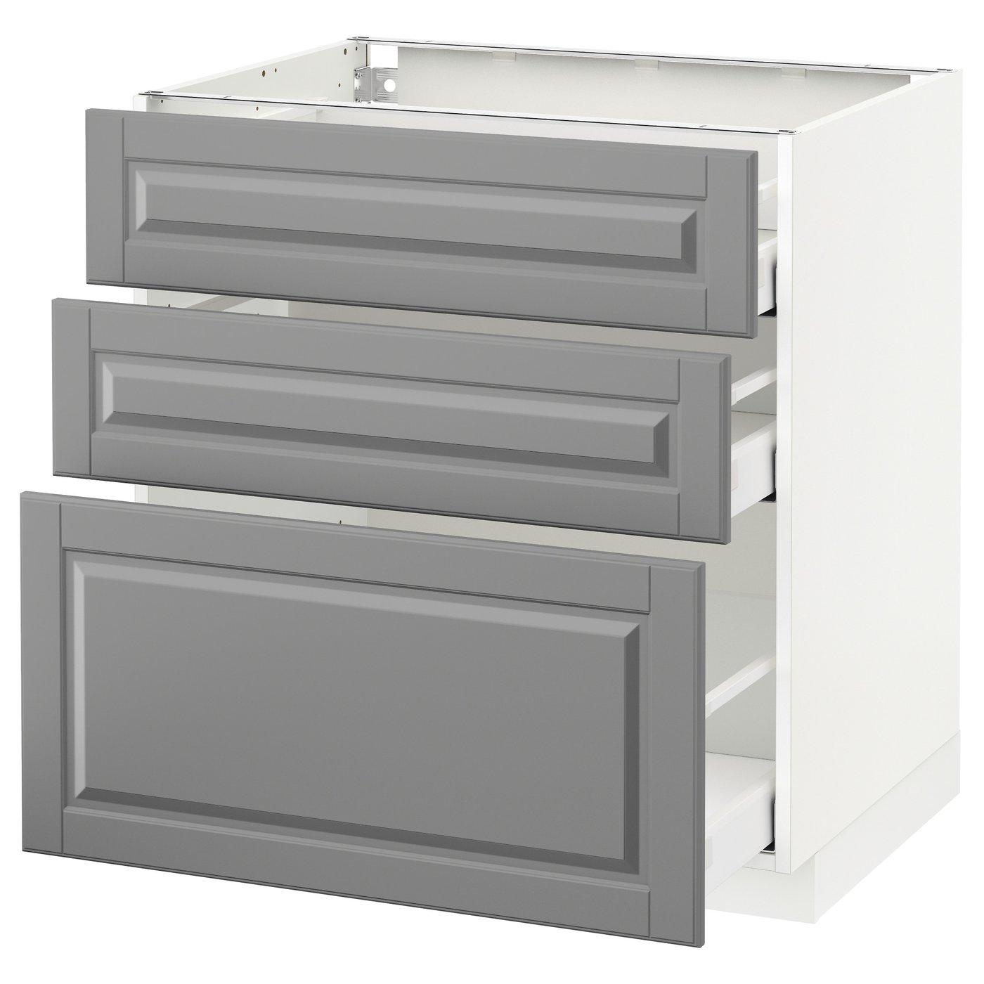 IKEA METOD Base cabinet with 3 drawers 80x60 cm MAXIMERA white/BODBYN grey