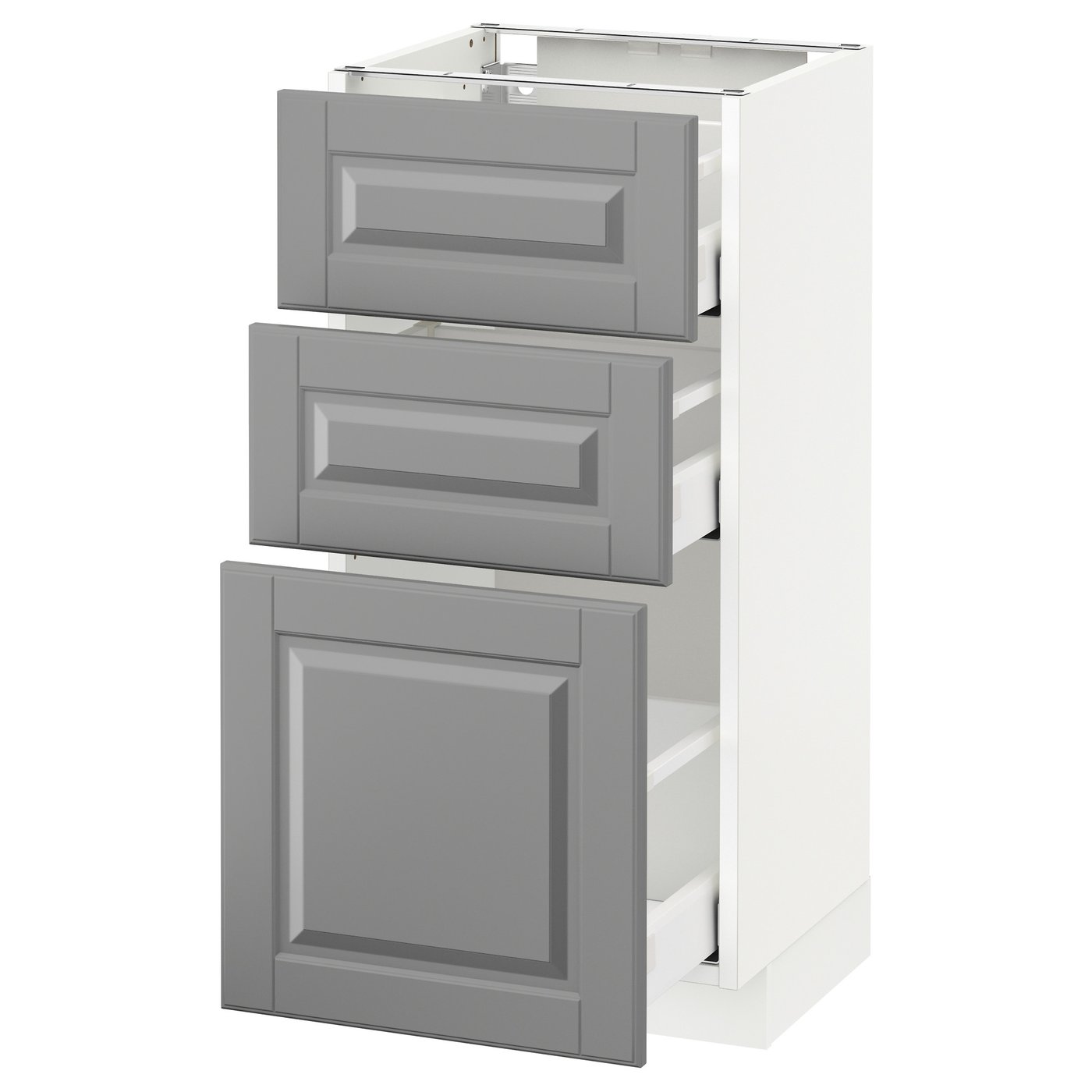 IKEA METOD Base cabinet with 3 drawers 40x37 cm MAXIMERA white/BODBYN grey