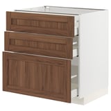 METOD / MAXIMERA Base cabinet with 3 drawers, white Enköping/brown walnut effect, 80x60 cm