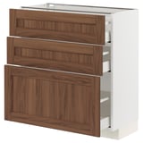 METOD / MAXIMERA Base cabinet with 3 drawers, white Enköping/brown walnut effect, 80x37 cm