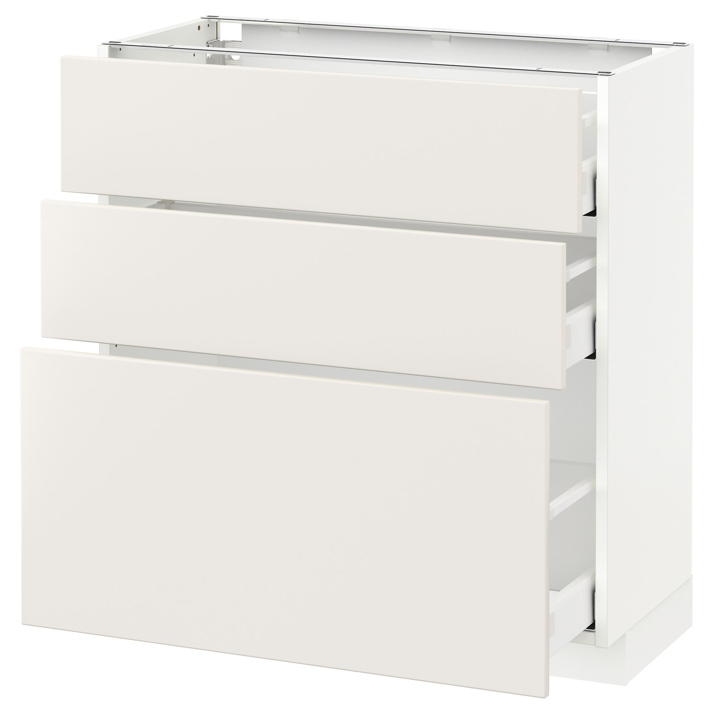 IKEA METOD Base cabinet with 3 drawers 80x37 cm MAXIMERA white/VEDDINGE white