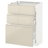 METOD / MAXIMERA Base cabinet with 3 drawers, white/Voxtorp high-gloss light beige, 60x37 cm