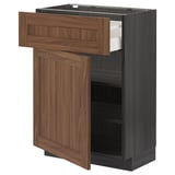 METOD / MAXIMERA Base cabinet with drawer/door, black Enköping/brown walnut effect, 60x37 cm