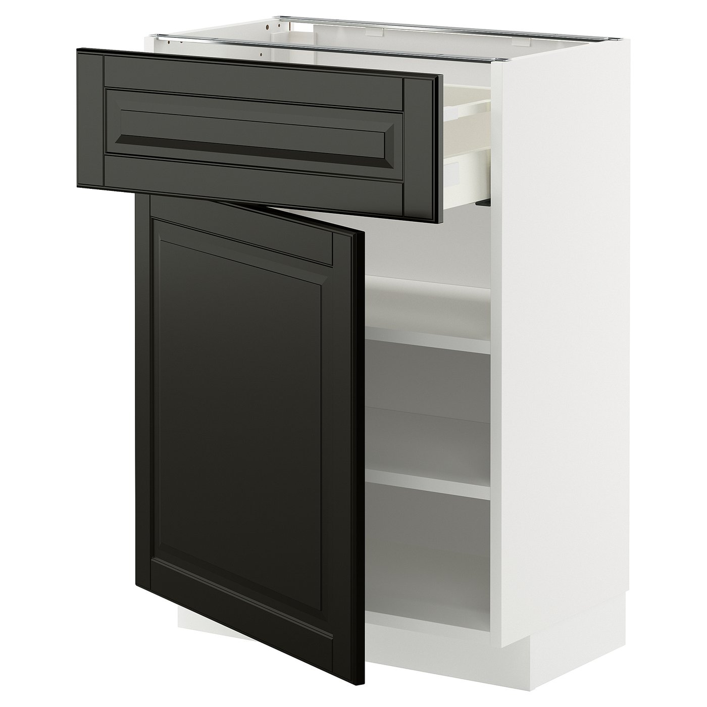 IKEA METOD Base cabinet with drawer and door 60x37 cm MAXIMERA white/BODBYN black