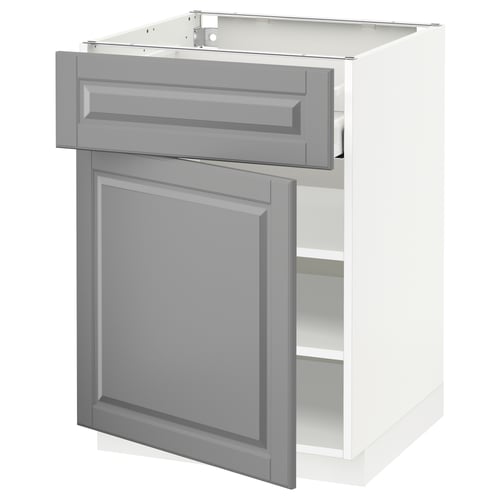 White & grey METOD kitchen cabinet with drawer and door, bevelled edges, adjustable shelves.