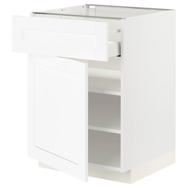 METOD white kitchen cabinet with pull-out drawer and two shelves.