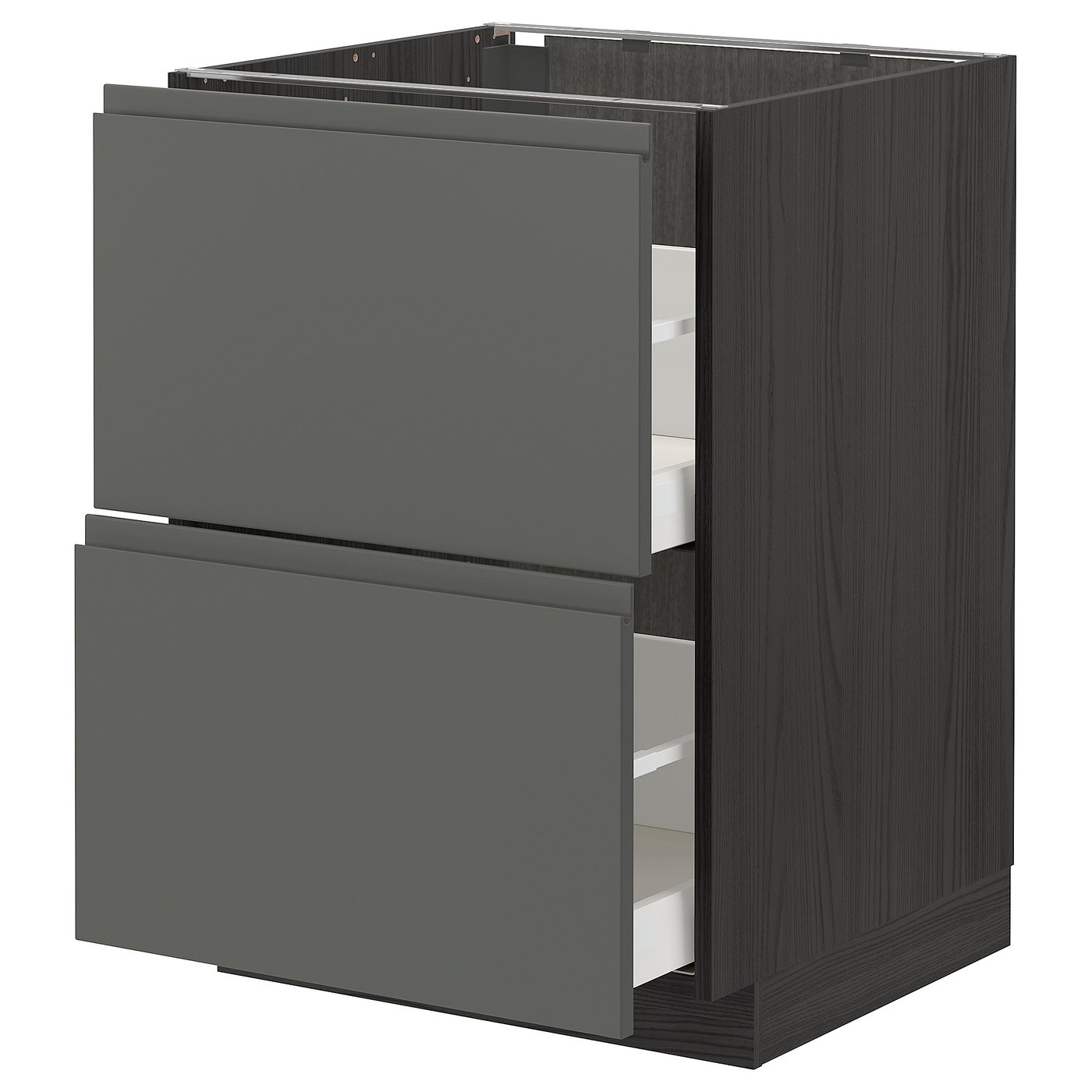 IKEA METOD Base cabinet with 2 fronts and 2 high drawers 60x60 cm MAXIMERA black/VOXTORP dark grey
