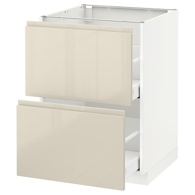 METOD / MAXIMERA Base cb 2 fronts/2 high drawers, white/Voxtorp high-gloss light beige, 60x60 cm