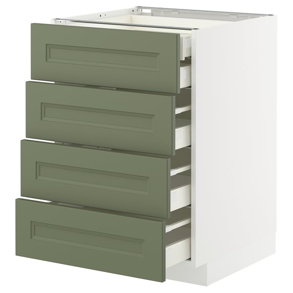METOD / MAXIMERA Base cb 4 frnts/2 low/3 md drwrs, white/Axstad grey-green, 60x60 cm