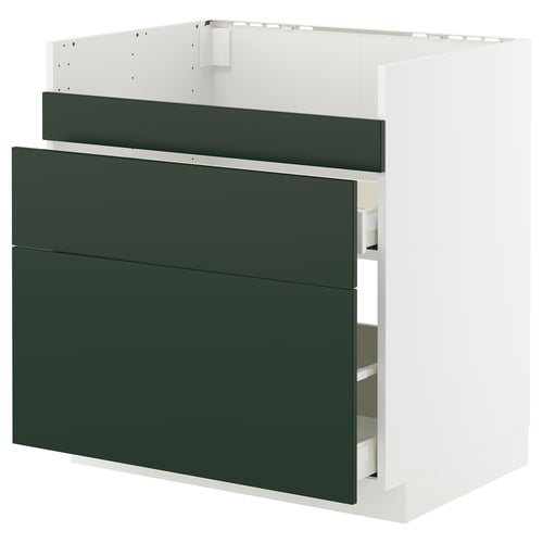 This image shows a METOD kitchen cabinet with dark green havstorp fronts. It smooth-running drawers and a sturdy frame.