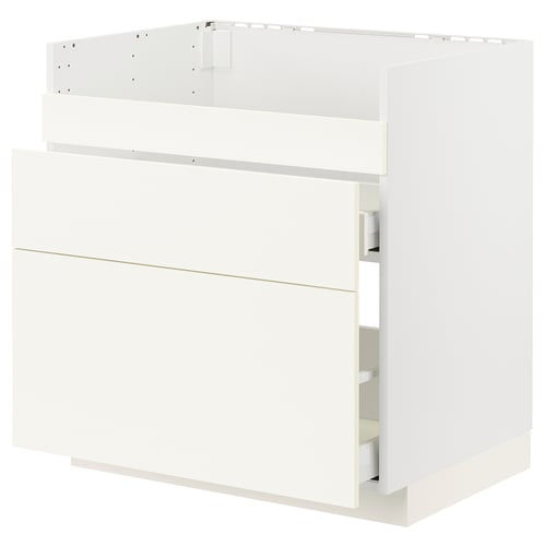 White kitchen cabinet, tall unit, with 3 drawers, smooth fronts, part of METOD system.