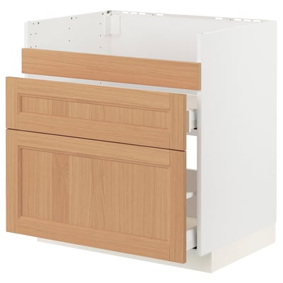 METOD / MAXIMERA Base cb f HAVSEN snk/3 frnts/2 drws, white/Vedhamn oak, 80x60 cm