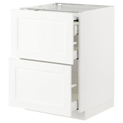 White kitchen cabinet with drawers, part of METOD system, pristine design.