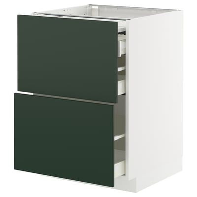 METOD / MAXIMERA Bc w pull-out work surface/3drw, white/Havstorp deep green, 60x60 cm