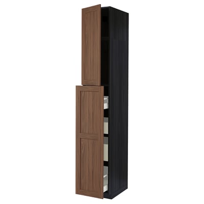 METOD / MAXIMERA Hc w p-o func 1dr/4drw, black Enköping/brown walnut effect, 40x60x240 cm