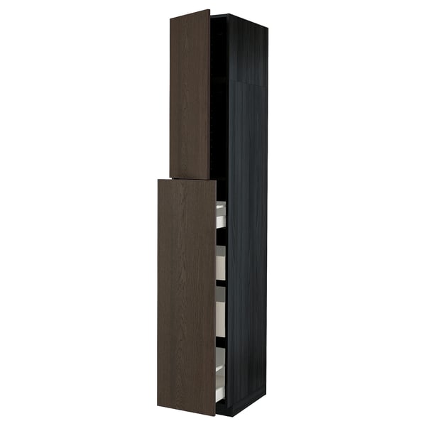 METOD / MAXIMERA Hc w p-o func 1dr/4drw, black/Sinarp brown, 40x60x240 cm