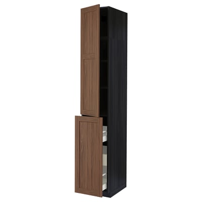 METOD / MAXIMERA Hc w p-o func 3drw/1dr/2shlv, black Enköping/brown walnut effect, 40x60x240 cm
