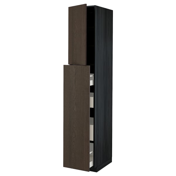 METOD / MAXIMERA Hc w p-o func 4drw/1dr/2shlv, black/Sinarp brown, 40x60x220 cm