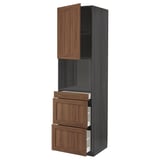 METOD / MAXIMERA Hi cab f micro combi w door/3 drwrs, black Enköping/brown walnut effect, 60x60x220 cm