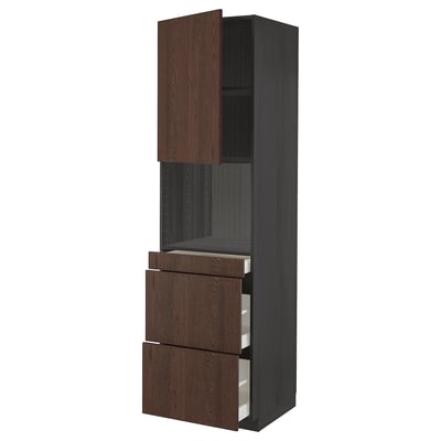 METOD / MAXIMERA Hi cab f micro combi w door/3 drwrs, black/Sinarp brown, 60x60x220 cm