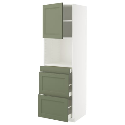 METOD / MAXIMERA Hi cab f micro combi w door/3 drwrs, white/Axstad grey-green, 60x60x200 cm