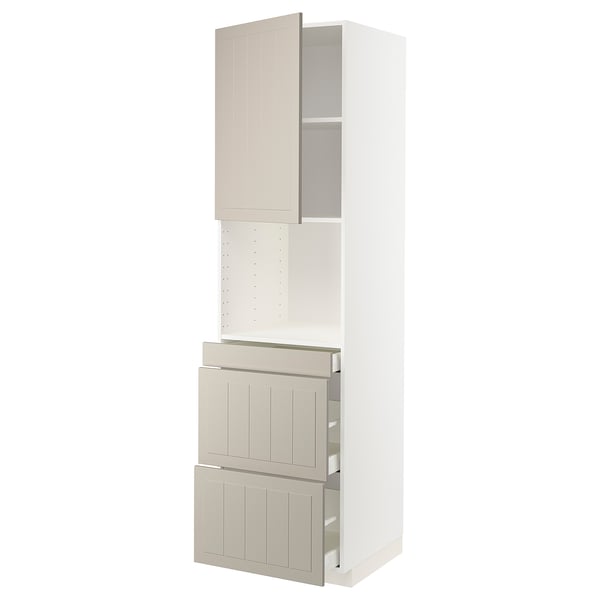 METOD / MAXIMERA Hi cab f micro combi w door/3 drwrs, white/Stensund beige, 60x60x220 cm