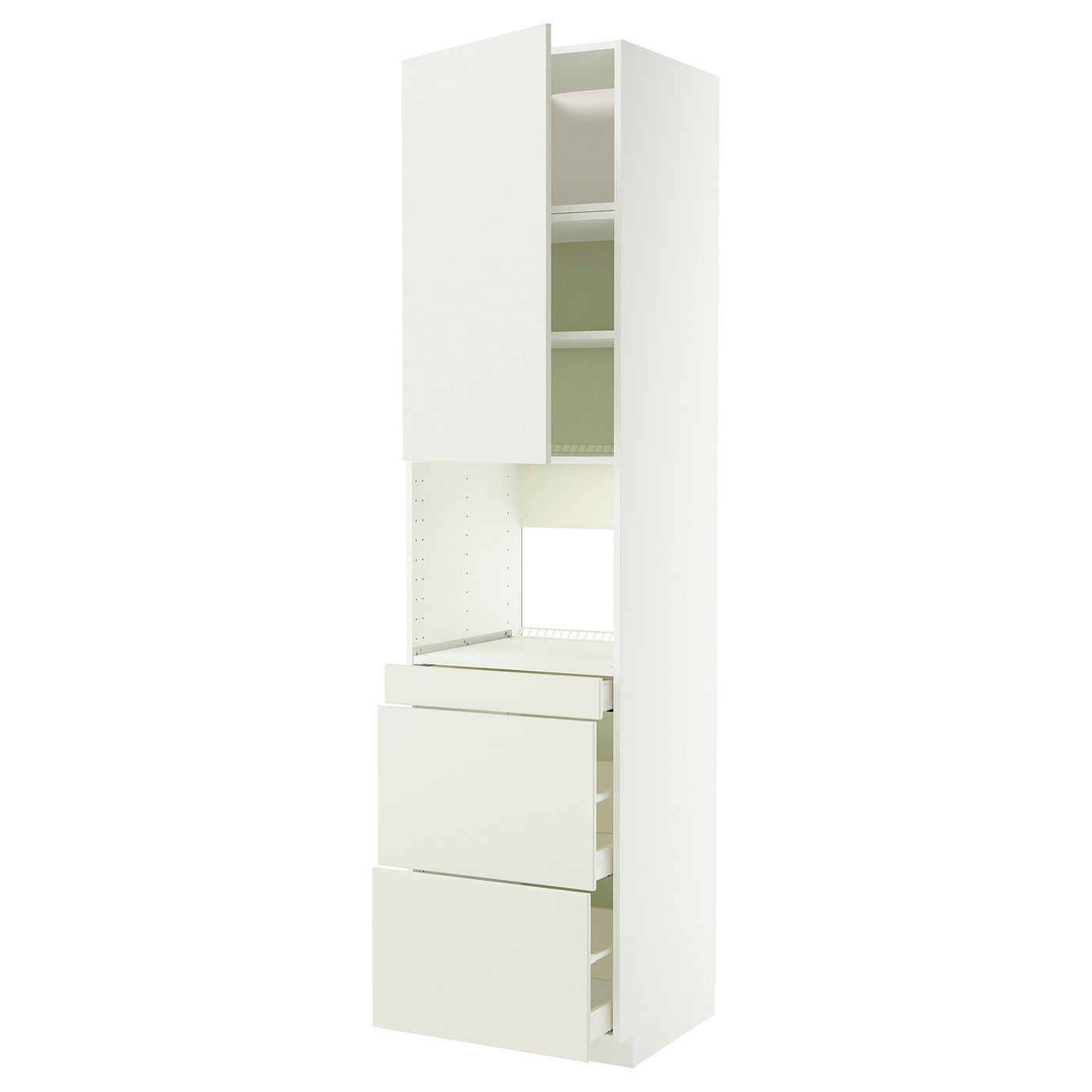 IKEA METOD High cabinet for microwave/combi oven with door and 3 drawers 60x60x240 cm MAXIMERA white/VEDDINGE white