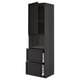METOD / MAXIMERA Hi cab f micro w door/2 drawers, black/Lerhyttan black stained, 60x60x220 cm
