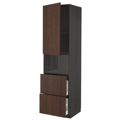 METOD / MAXIMERA Hi cab f micro w door/2 drawers, black/Sinarp brown, 60x60x220 cm
