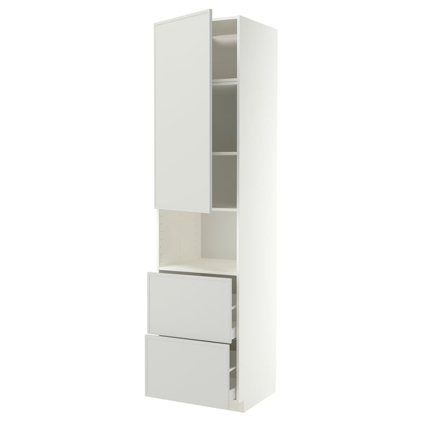 METOD / MAXIMERA Hi cab f micro w door/2 drawers, white/Aspudden light grey, 60x60x240 cm