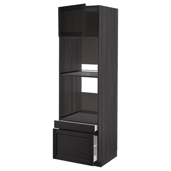 METOD / MAXIMERA Hi cab f ov/combi ov w dr/2 drwrs, black/Lerhyttan black stained, 60x60x200 cm