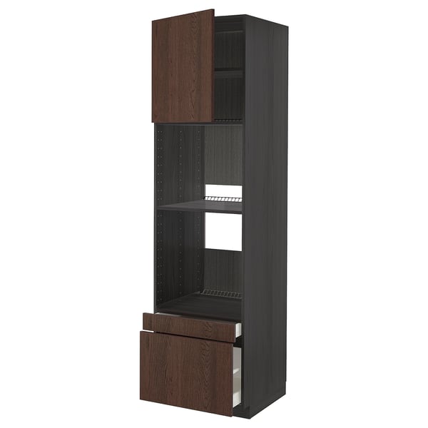 METOD / MAXIMERA Hi cab f ov/combi ov w dr/2 drwrs, black/Sinarp brown, 60x60x220 cm