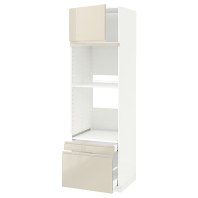 METOD / MAXIMERA Hi cab f ov/combi ov w dr/2 drwrs, white/Voxtorp high-gloss light beige, 60x60x200 cm