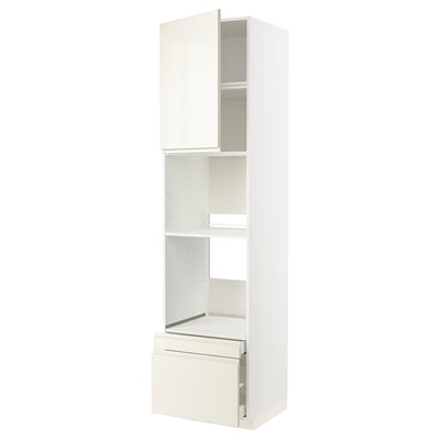METOD / MAXIMERA Hi cab f ov/combi ov w dr/2 drwrs, white/Voxtorp high-gloss light beige, 60x60x240 cm