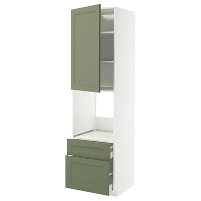 METOD / MAXIMERA Hi cab f ov w dr/2 frnt/1 m/1 h drw, white/Axstad grey-green, 60x60x220 cm