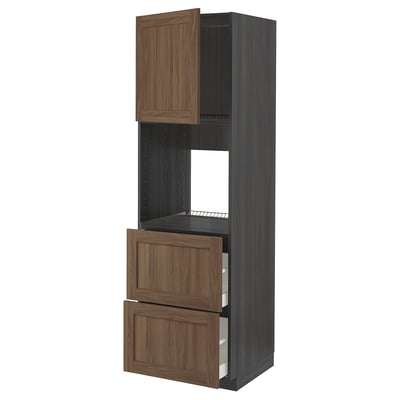 METOD / MAXIMERA Hi cab f ov w dr/2 frnts/2 hi drwrs, black Enköping/brown walnut effect, 60x60x200 cm
