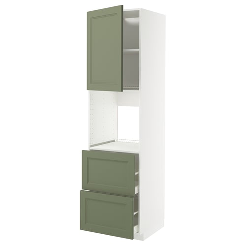 Green-white kitchen unit: METOD. Open shelf, closed cabinet, and two drawers. Superior durability and modern design.