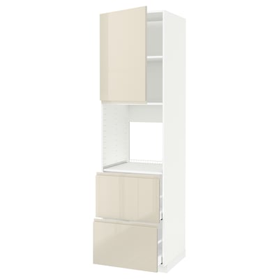 METOD / MAXIMERA Hi cab f ov w dr/2 frnts/2 hi drwrs, white/Voxtorp high-gloss light beige, 60x60x220 cm