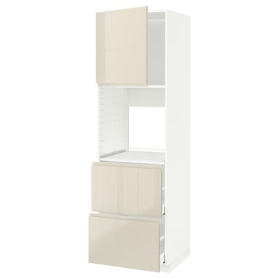 METOD / MAXIMERA Hi cab f ov w dr/2 frnts/2 hi drwrs, white/Voxtorp high-gloss light beige, 60x60x200 cm