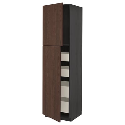 METOD / MAXIMERA Hi cab w 2 doors/4 drawers, black/Sinarp brown, 60x60x220 cm