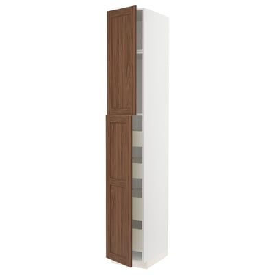 METOD / MAXIMERA Hi cab w 2 doors/4 drawers, white Enköping/brown walnut effect, 40x60x240 cm