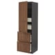 METOD / MAXIMERA Hi cab w shlvs/4 drawers/dr/2 frnts, black Enköping/brown walnut effect, 60x60x200 cm