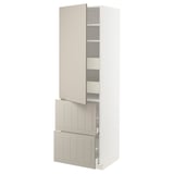 METOD / MAXIMERA Hi cab w shlvs/4 drawers/dr/2 frnts, white/Stensund beige, 60x60x200 cm