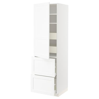 White ikea METOD kitchen cabinet with shelves and drawers, modern and minimalist design.