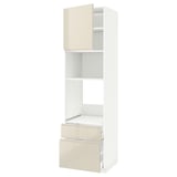 METOD / MAXIMERA High cab f oven/micro w dr/2 drwrs, white/Voxtorp high-gloss light beige, 60x60x220 cm