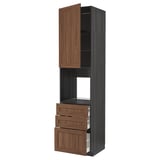 METOD / MAXIMERA High cab f oven w door/3 drawers, black Enköping/brown walnut effect, 60x60x240 cm