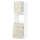 METOD / MAXIMERA High cab f oven w door/3 drawers, white/Voxtorp high-gloss light beige, 60x60x200 cm