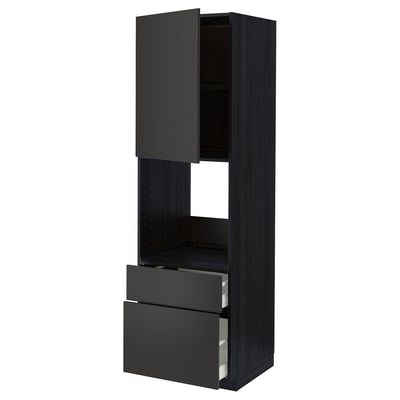 METOD / MAXIMERA High cabinet f oven+door/2 drawers, black/Nickebo matt anthracite, 60x60x200 cm