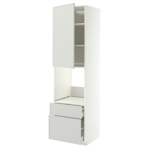 METOD / MAXIMERA High cabinet f oven+door/2 drawers, white/Aspudden light grey, 60x60x220 cm