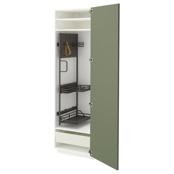 METOD / MAXIMERA High cabinet with cleaning interior, white/Axstad grey-green, 60x60x200 cm